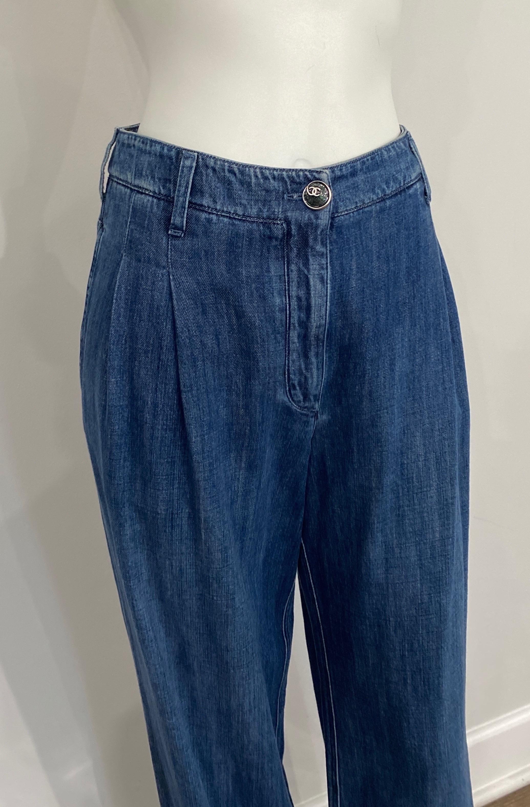 Women's or Men's Chanel Double Pleated Flare Cotton Denim Pant-Size 42-2008P  NWT