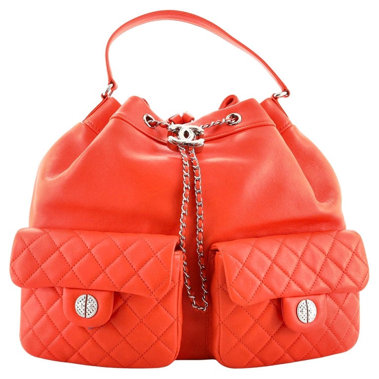 Chanel Double Pocket Drawstring Backpack Lambskin Medium at 1stDibs