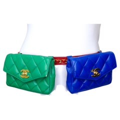 Chanel Double Quilted Lambskin Bag Belt in Red/Green/Blue