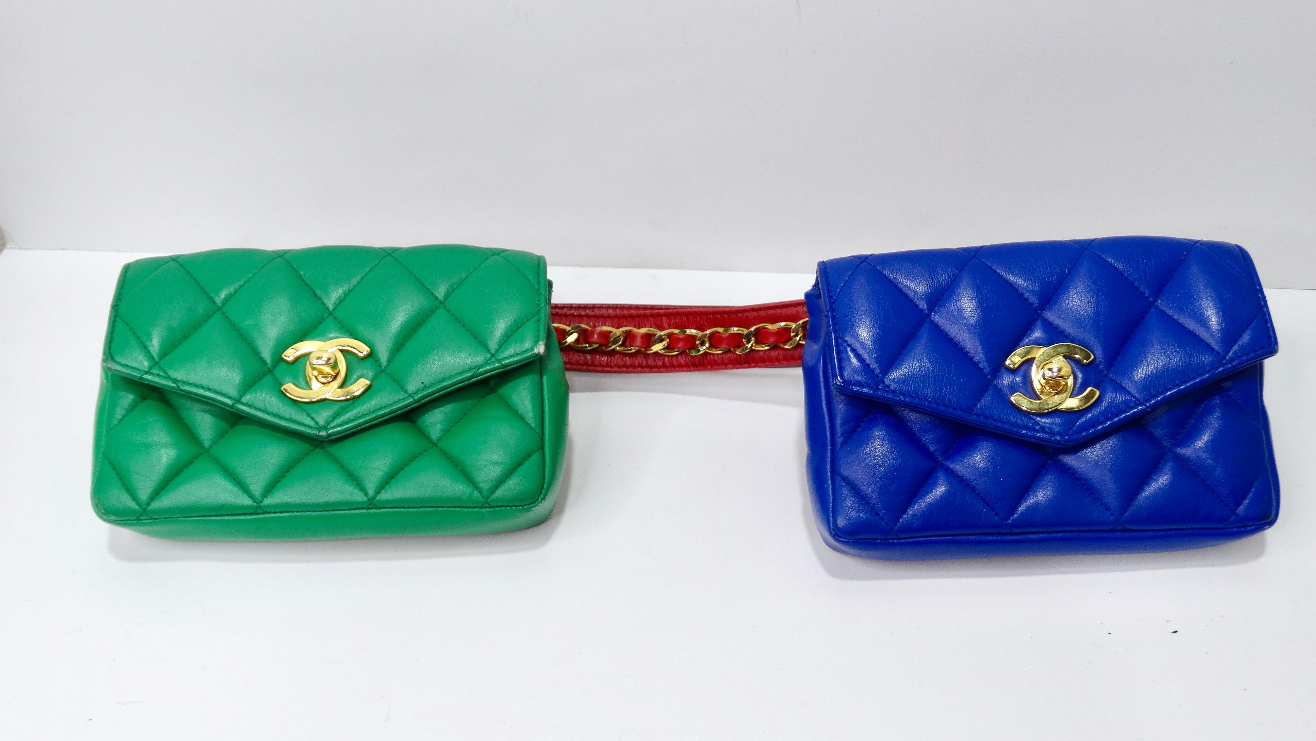 Chanel Double Quilted Lambskin Bag Belt in Red/Green/Blue In Excellent Condition In Scottsdale, AZ
