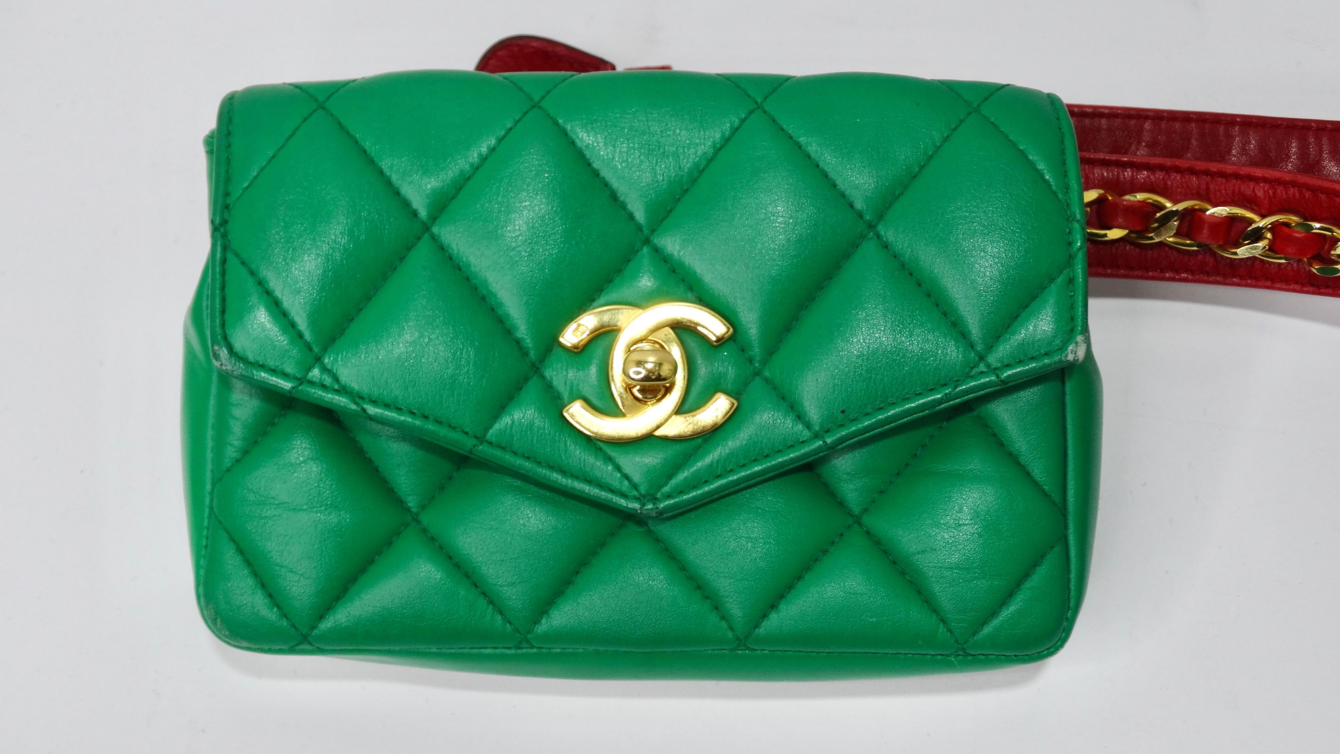 Women's or Men's Chanel Double Quilted Lambskin Bag Belt in Red/Green/Blue
