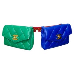 Vintage Chanel Double Quilted Lambskin Bag Belt in Red/Green/Blue
