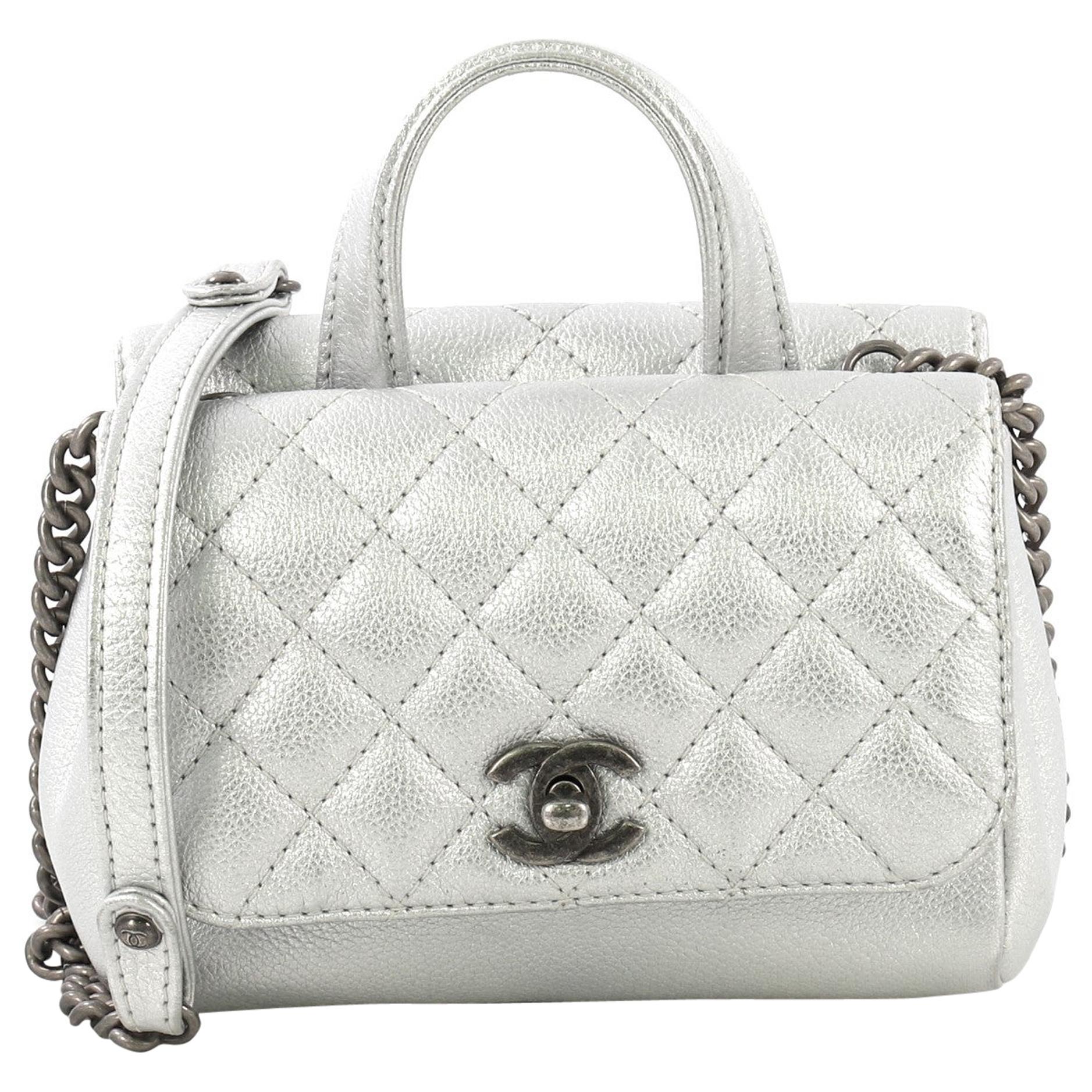 Chanel Double Side Flap Crossbody Bag Quilted Grained Calfskin Mini