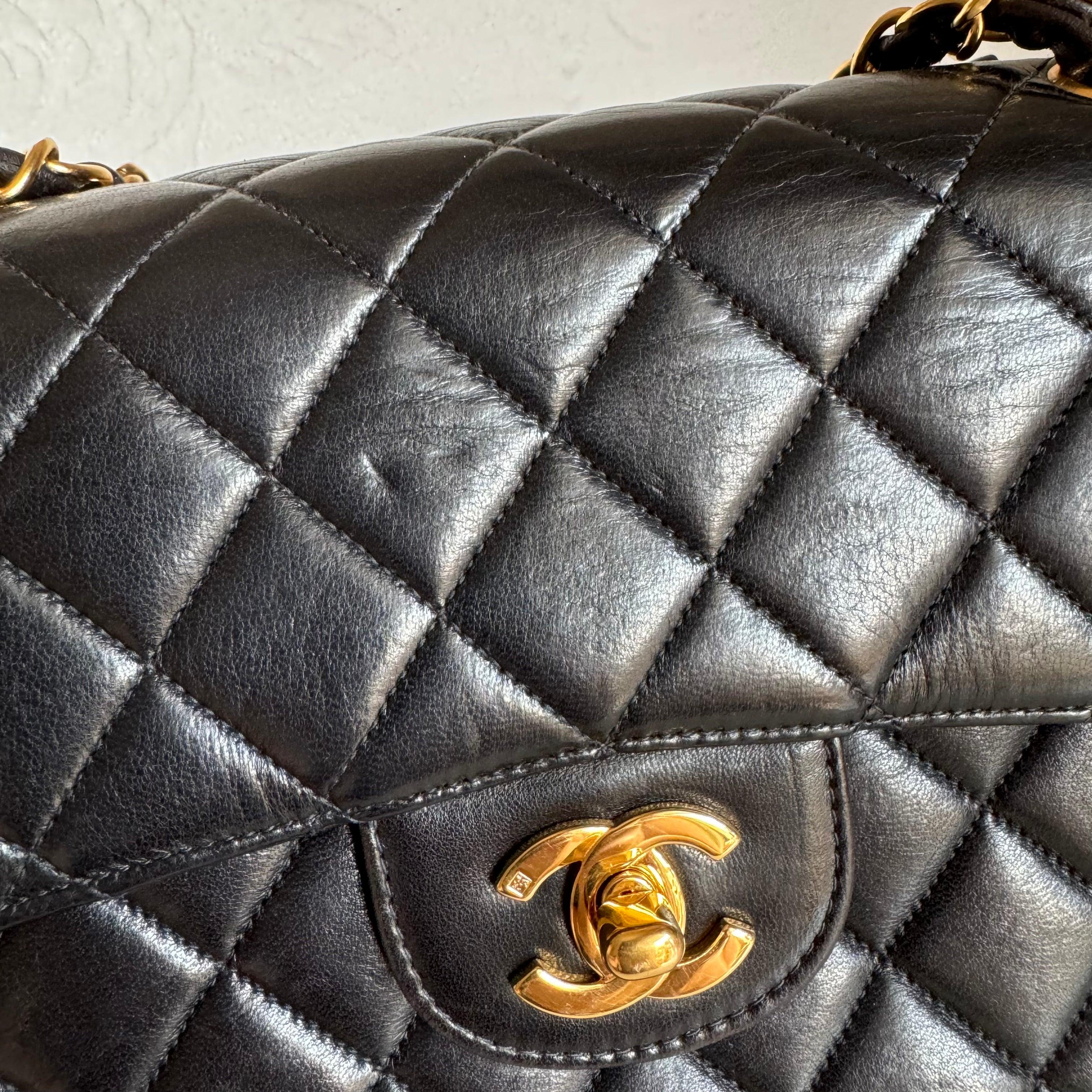 Chanel Double Sided Flap Black Lambskin Leather 24k Gold Hardware, 1996-1997 For Sale 6