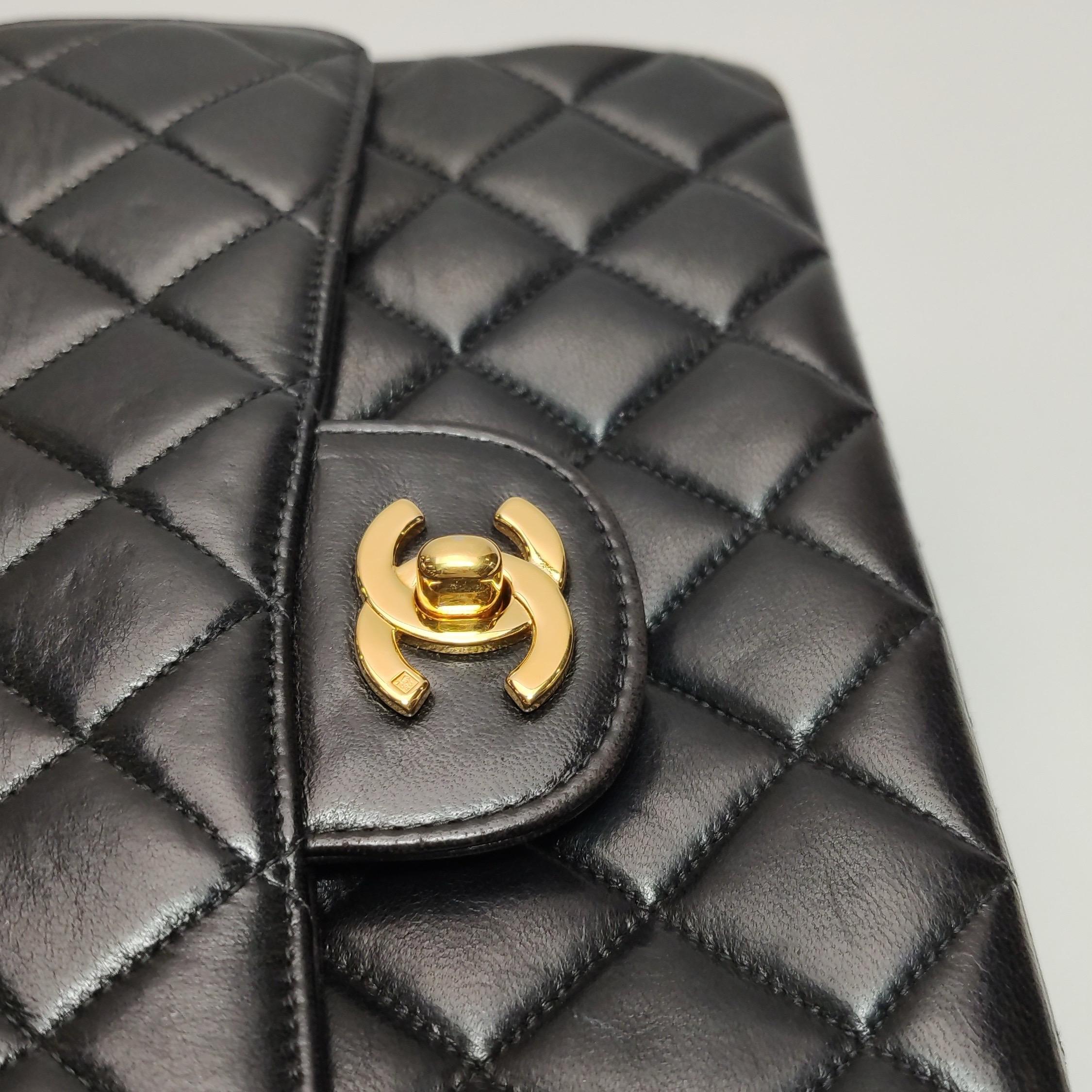 Chanel Double Sided Flap Black Lambskin Leather 24k Gold Hardware, 1996-1997 For Sale 7