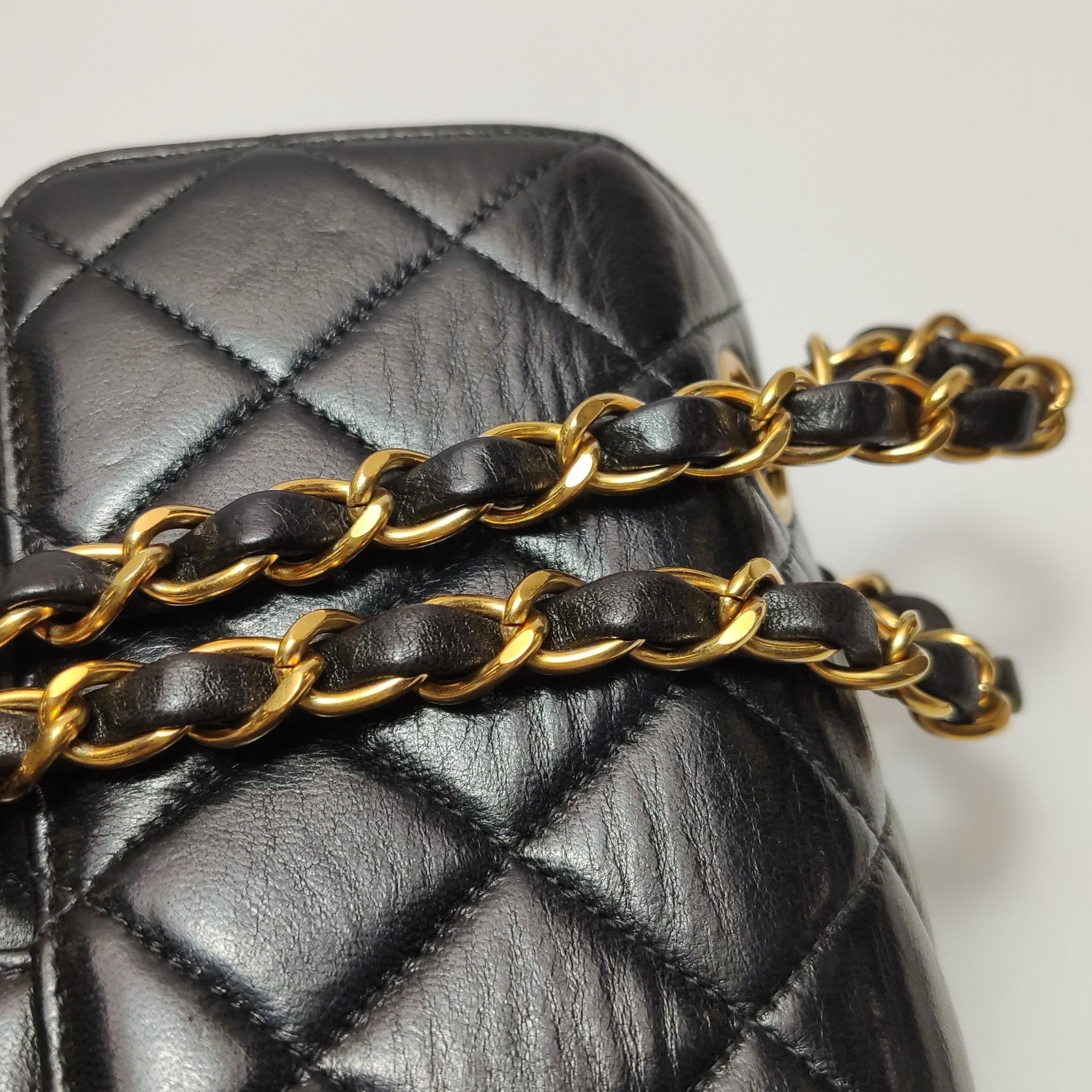 Chanel Double Sided Flap Black Lambskin Leather 24k Gold Hardware, 1996-1997 For Sale 8