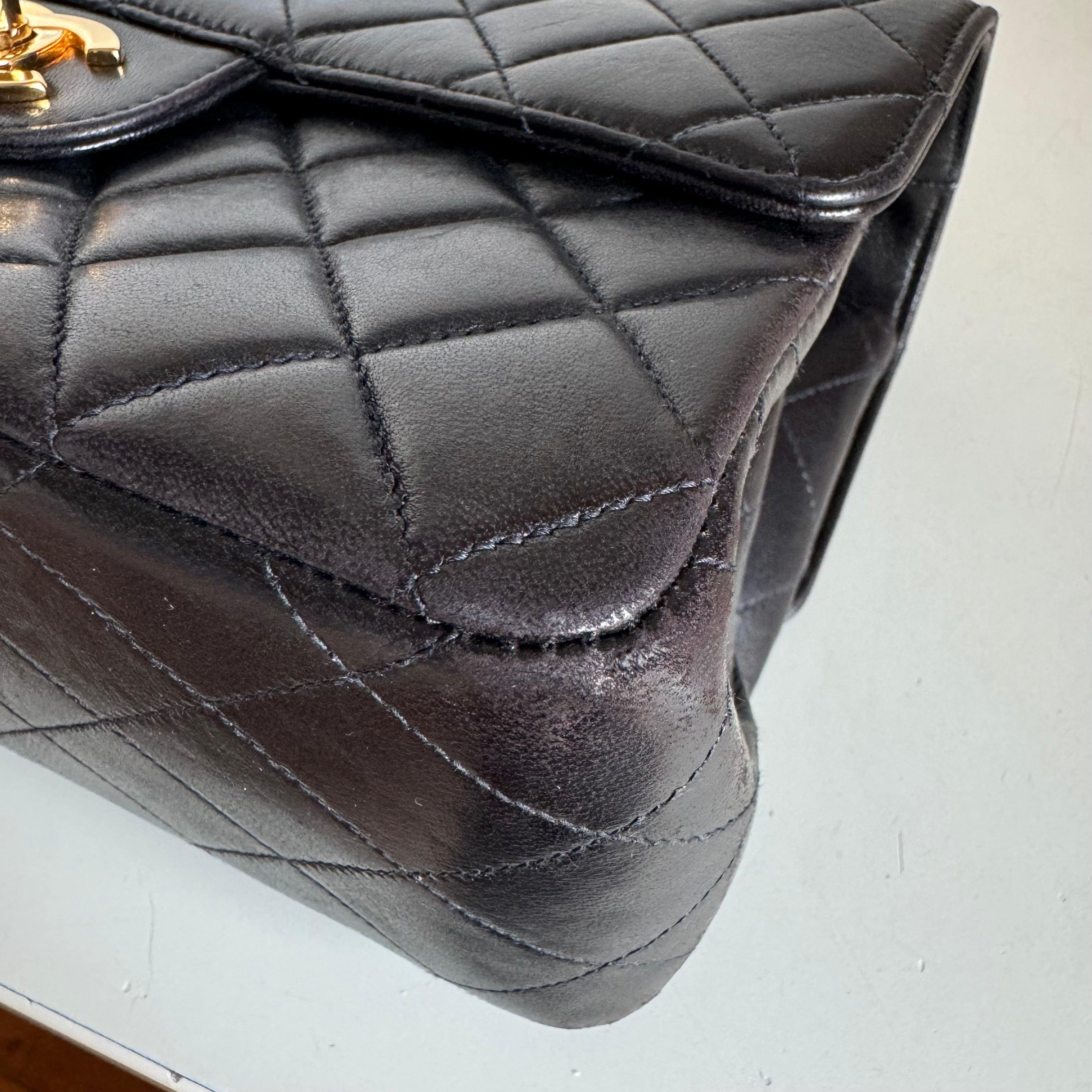 Chanel Double Sided Flap Black Lambskin Leather 24k Gold Hardware, 1996-1997 For Sale 11