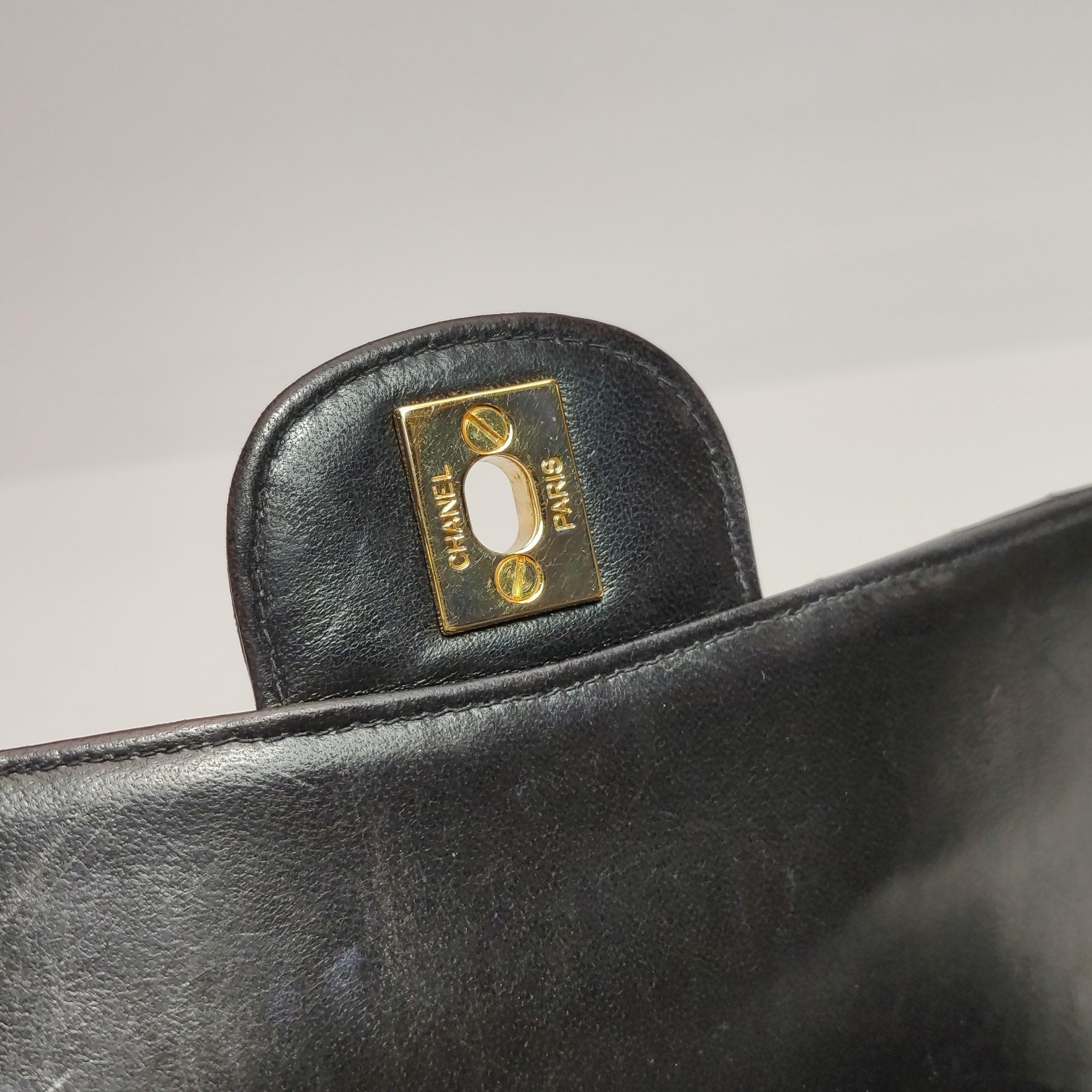 Chanel Double Sided Flap Black Lambskin Leather 24k Gold Hardware, 1996-1997 For Sale 11