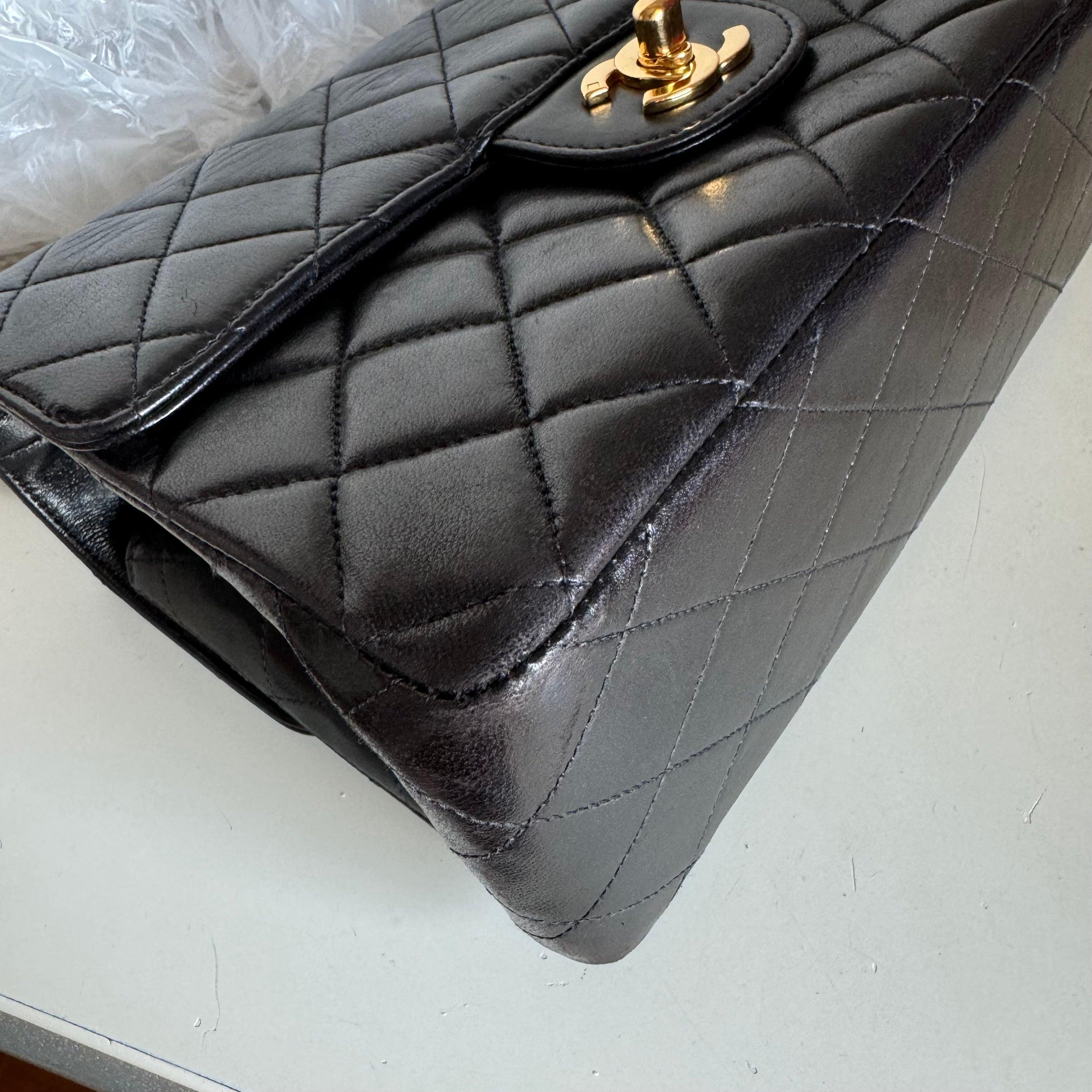 Chanel Double Sided Flap Black Lambskin Leather 24k Gold Hardware, 1996-1997 For Sale 12