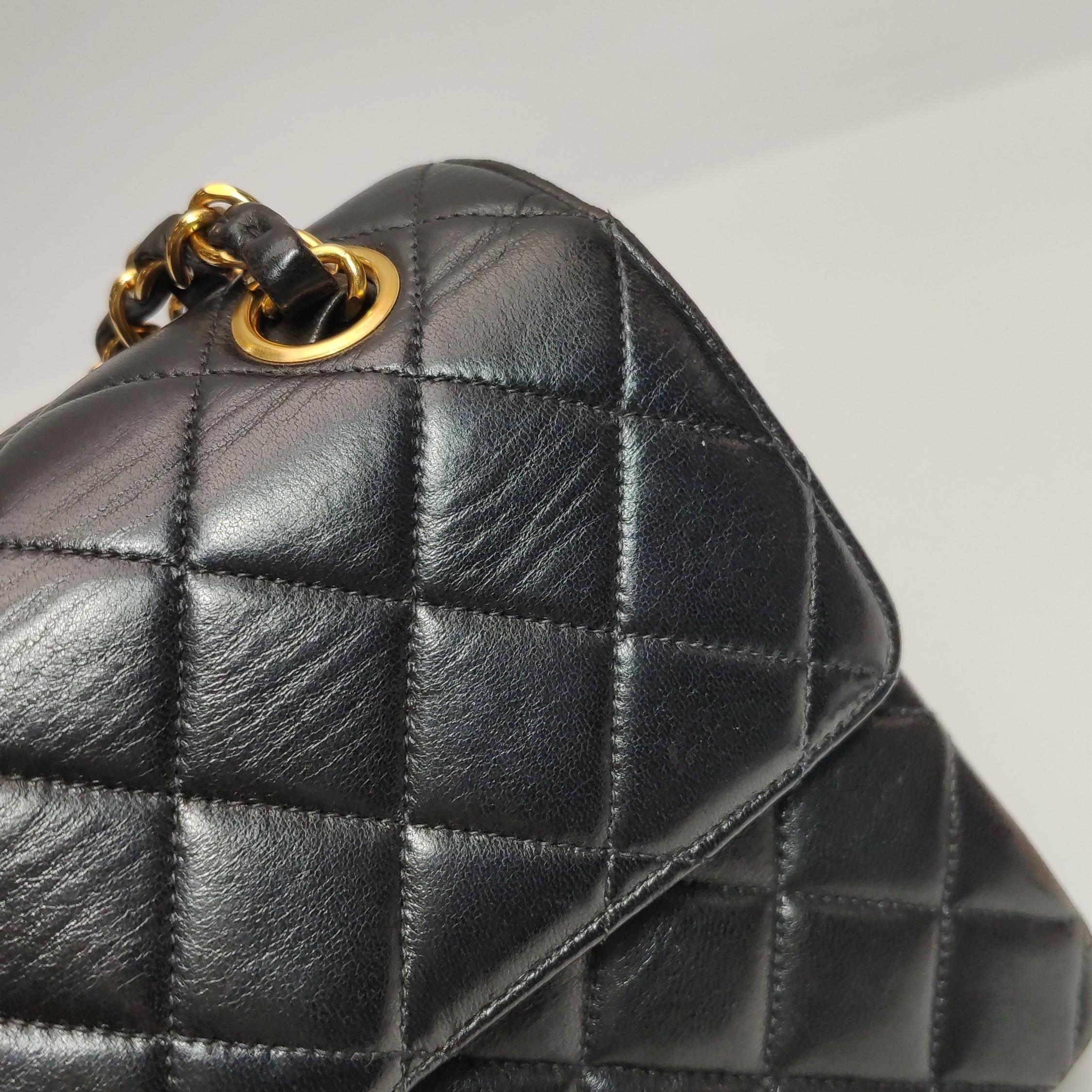 Chanel Double Sided Flap Black Lambskin Leather 24k Gold Hardware, 1996-1997 For Sale 12