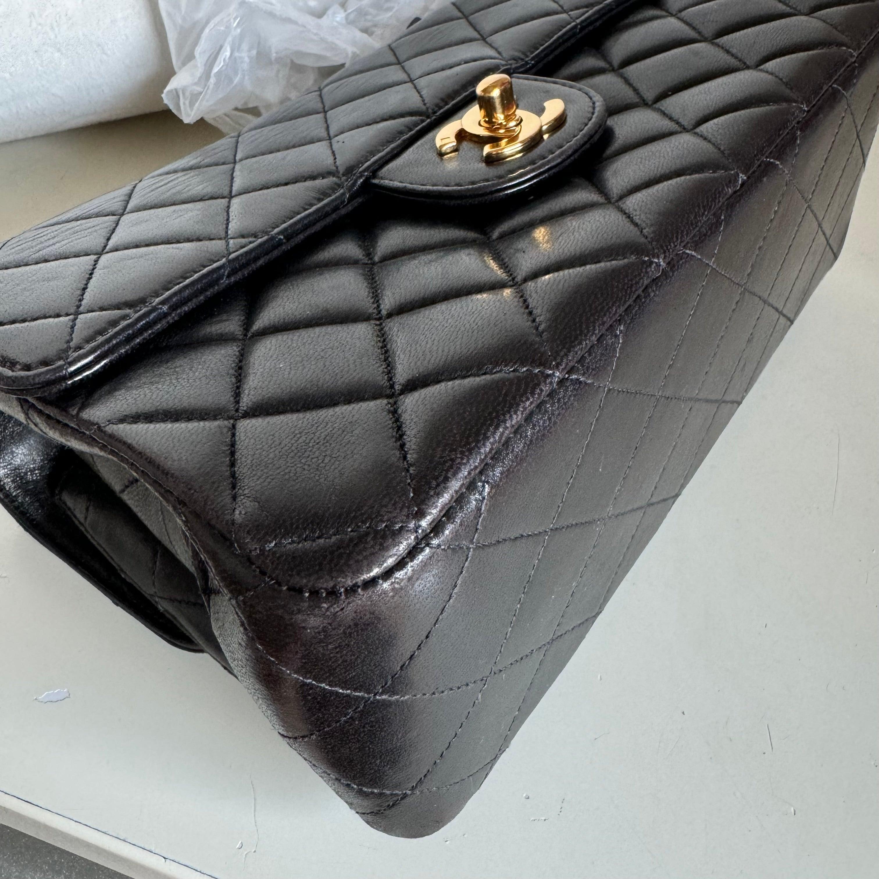 Chanel Double Sided Flap Black Lambskin Leather 24k Gold Hardware, 1996-1997 For Sale 13
