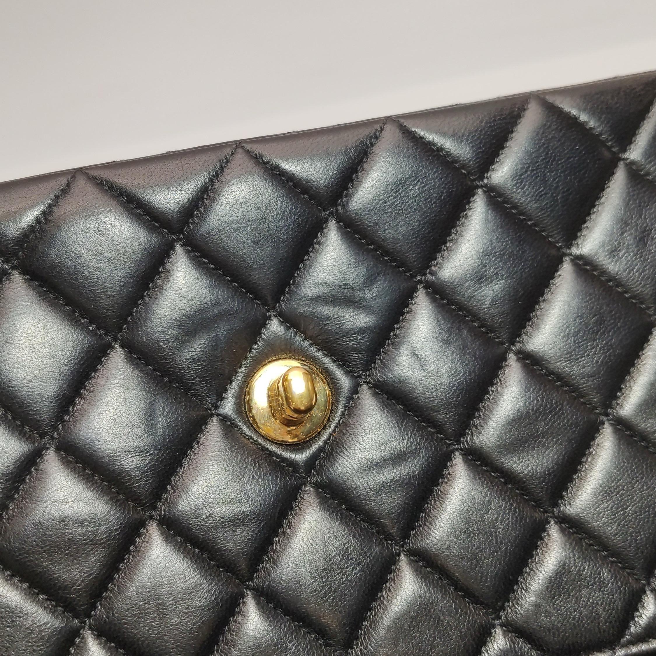 Chanel Double Sided Flap Black Lambskin Leather 24k Gold Hardware, 1996-1997 For Sale 13