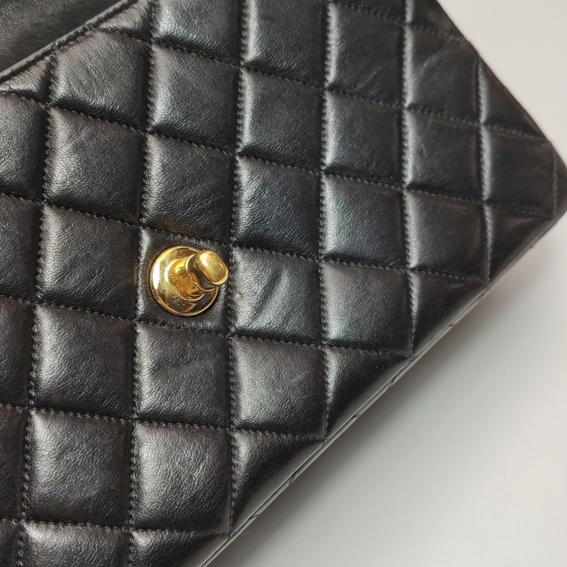 Chanel Double Sided Flap Black Lambskin Leather 24k Gold Hardware, 1996-1997 For Sale 14