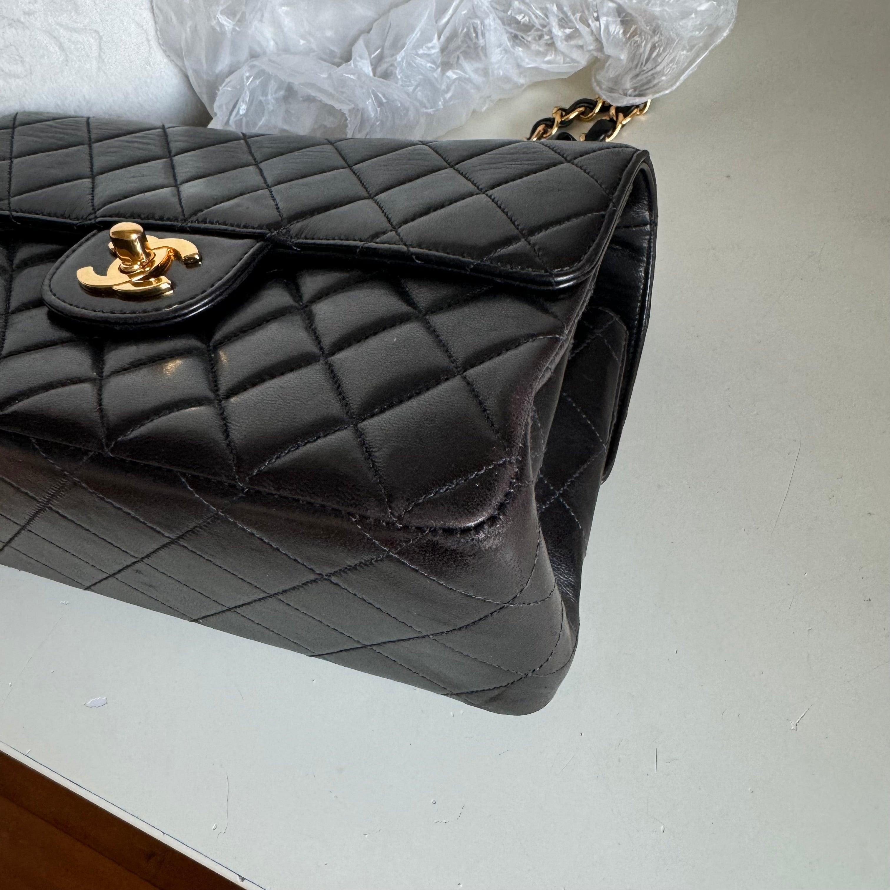 Chanel Double Sided Flap Black Lambskin Leather 24k Gold Hardware, 1996-1997 For Sale 15