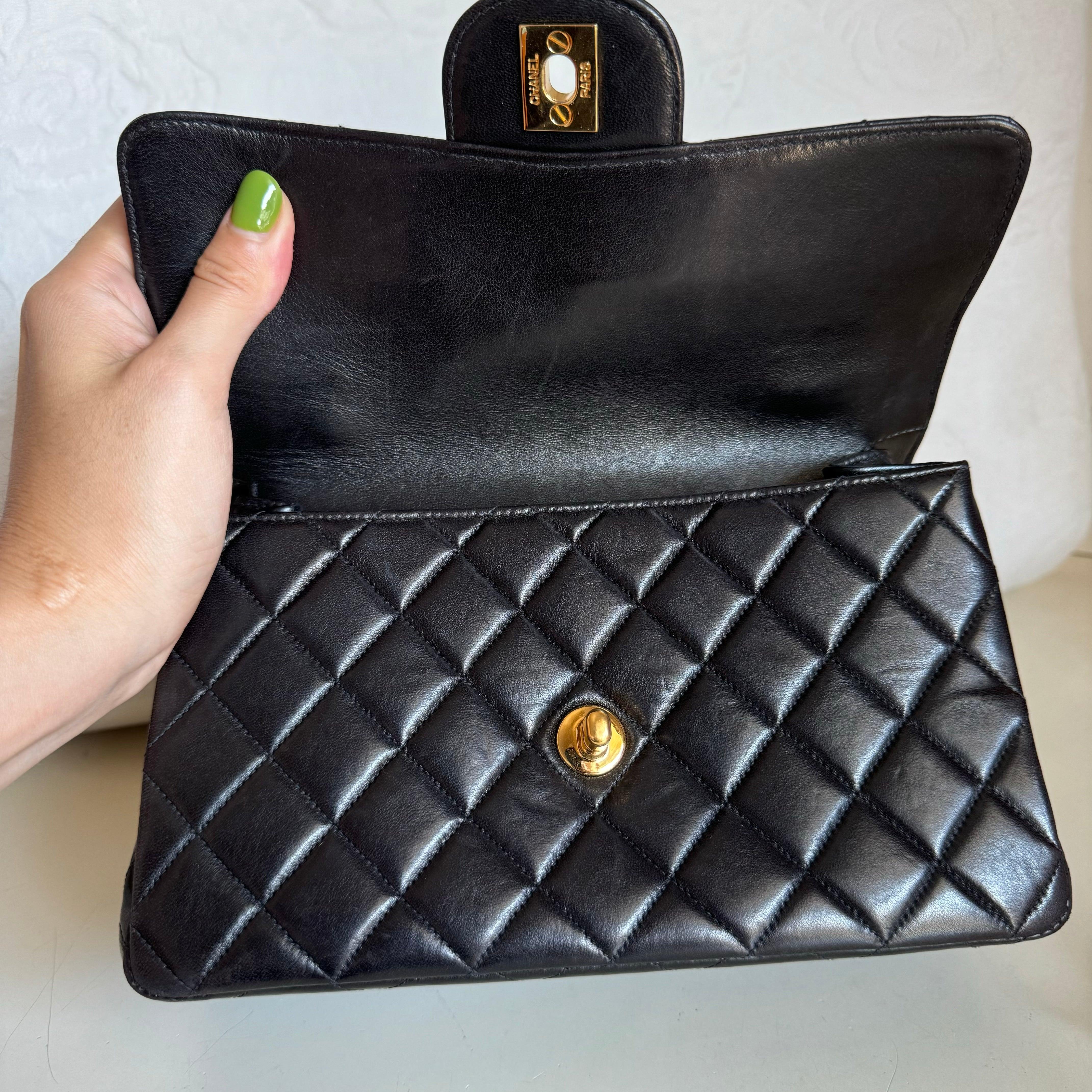 Chanel Double Sided Flap Black Lambskin Leather 24k Gold Hardware, 1996-1997 For Sale 16