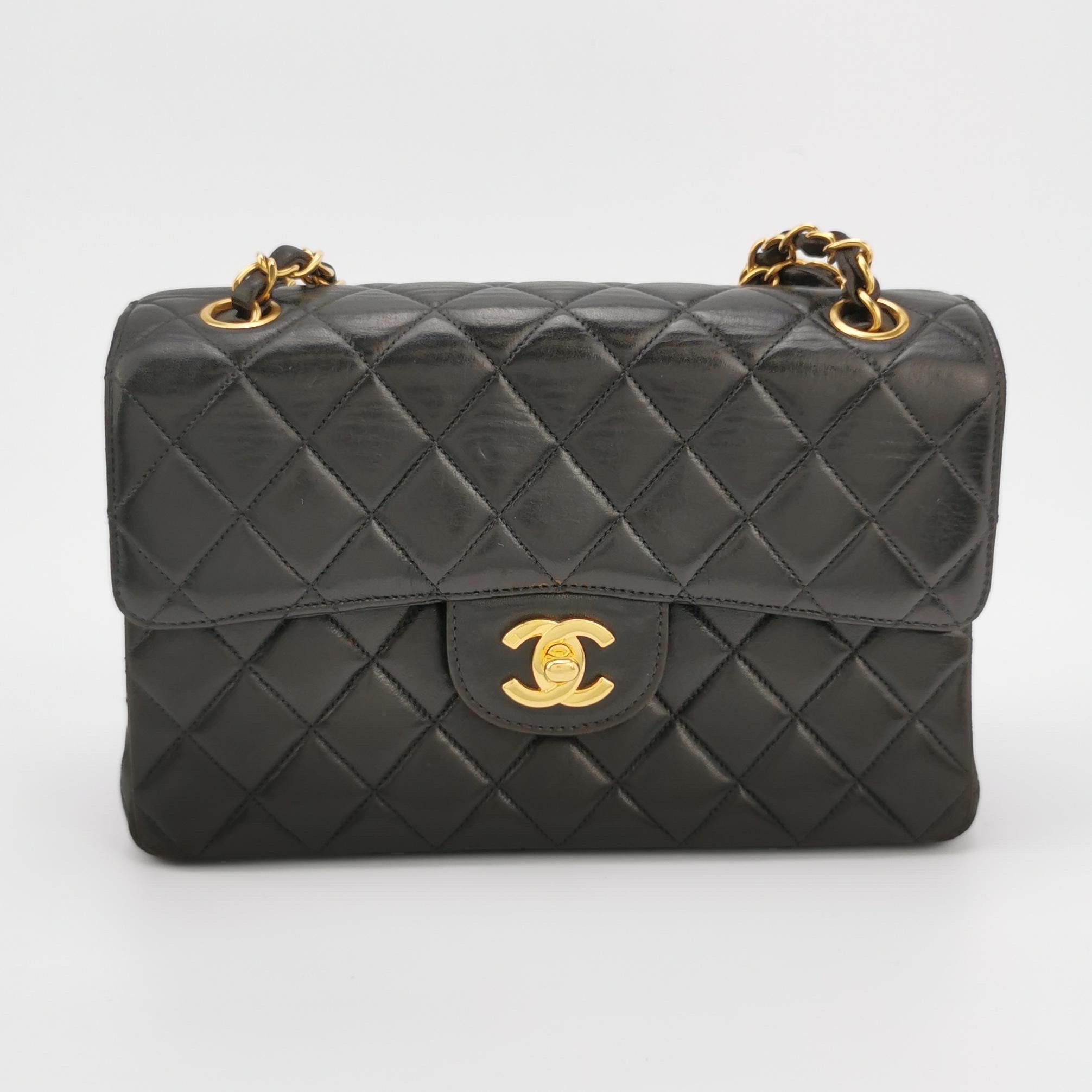 Chanel Double Sided Flap Black Lambskin Leather 24k Gold Hardware, 1996-1997 For Sale 1