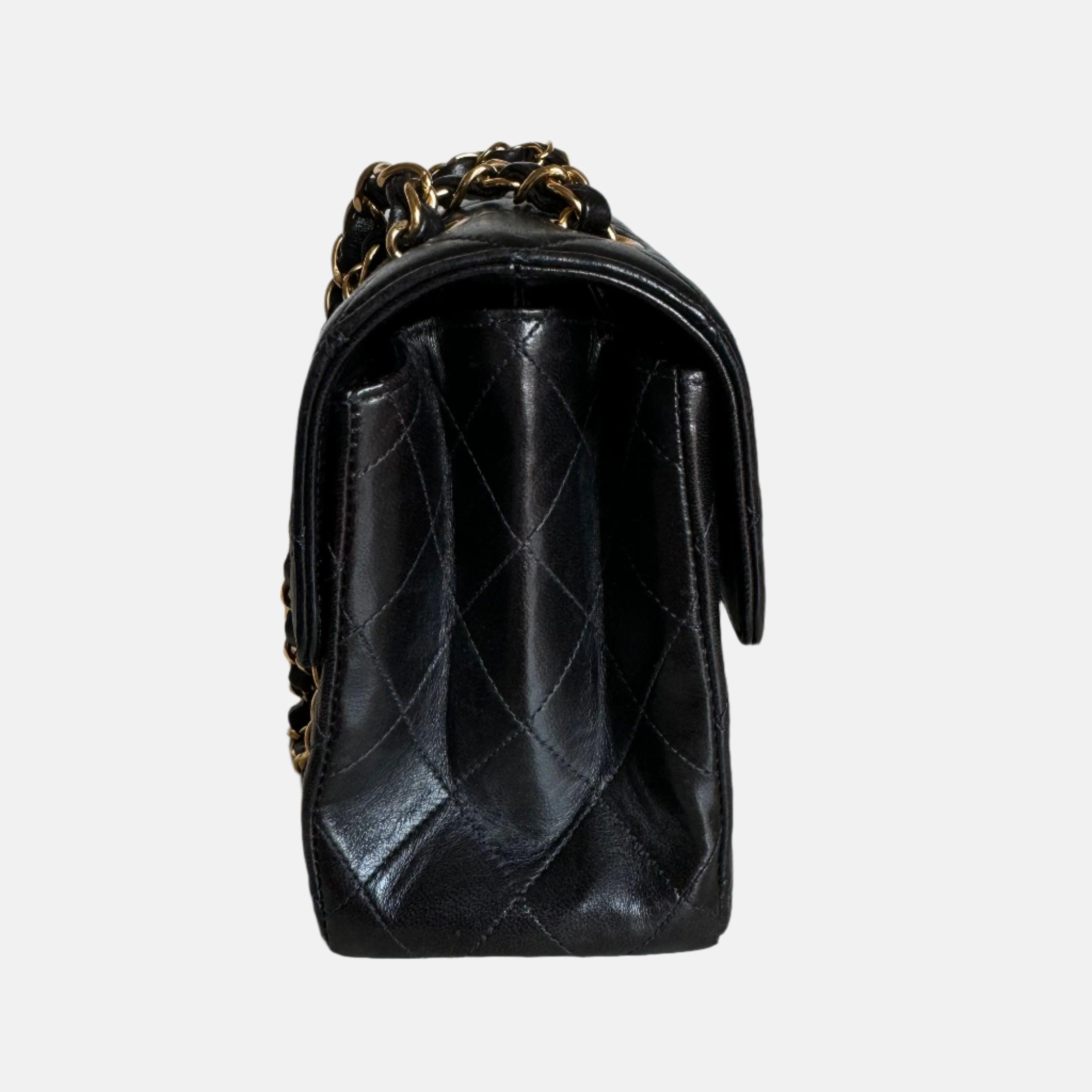 Chanel Double Sided Flap Black Lambskin Leather 24k Gold Hardware, 1996-1997 For Sale 2