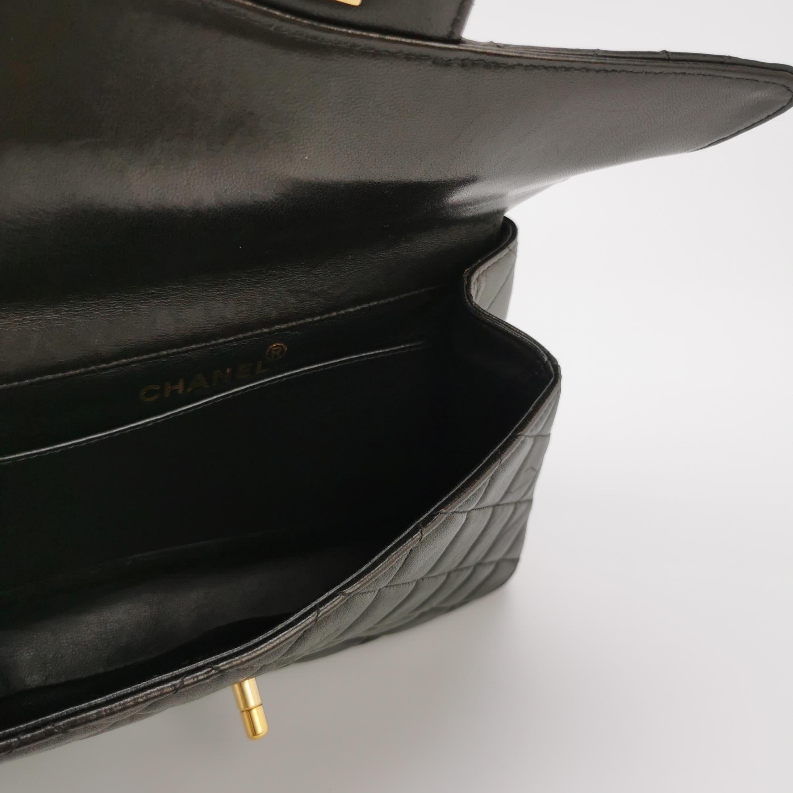 Chanel Double Sided Flap Black Lambskin Leather 24k Gold Hardware, 1996-1997 For Sale 3