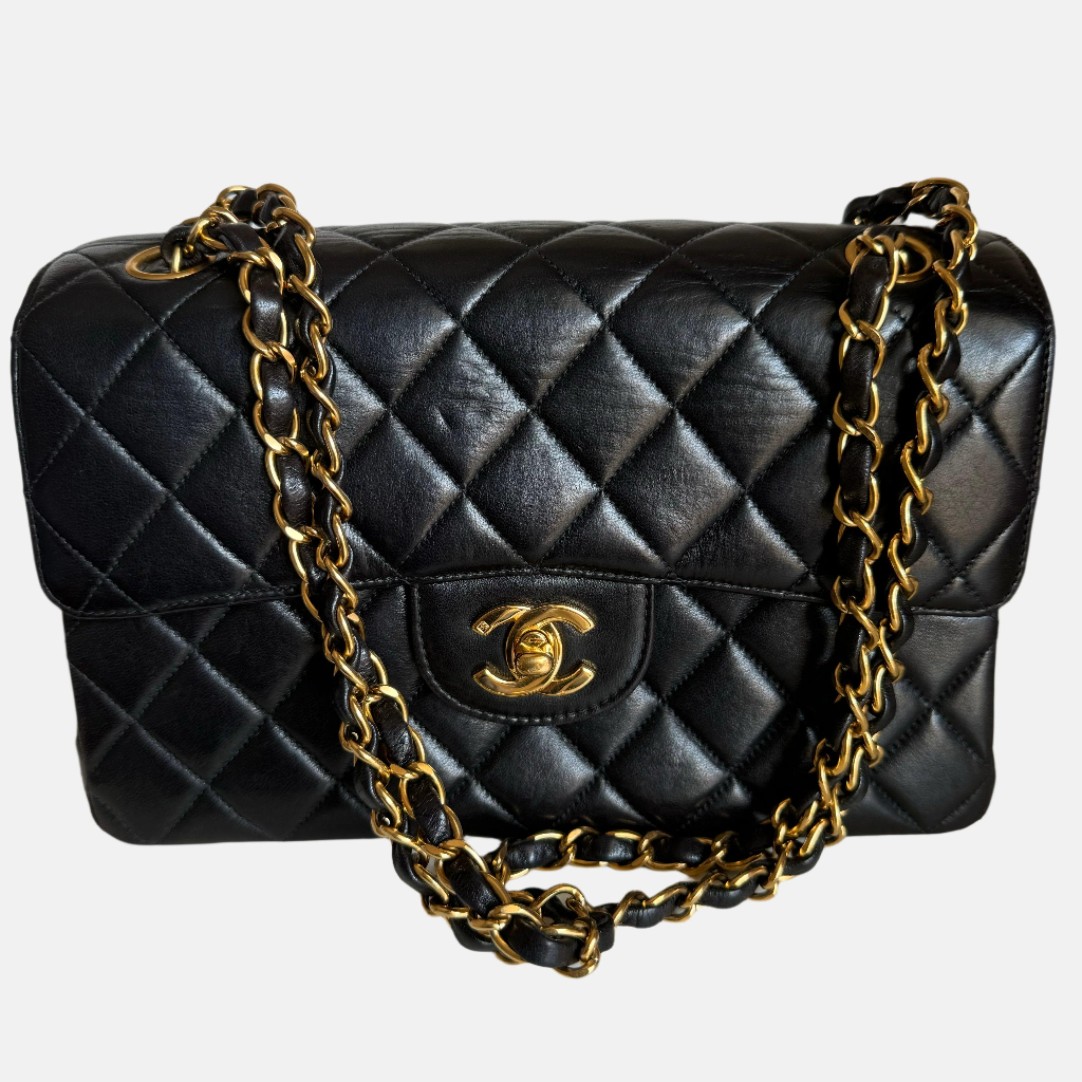 Chanel Double Sided Flap Black Lambskin Leather 24k Gold Hardware, 1996-1997 For Sale 4