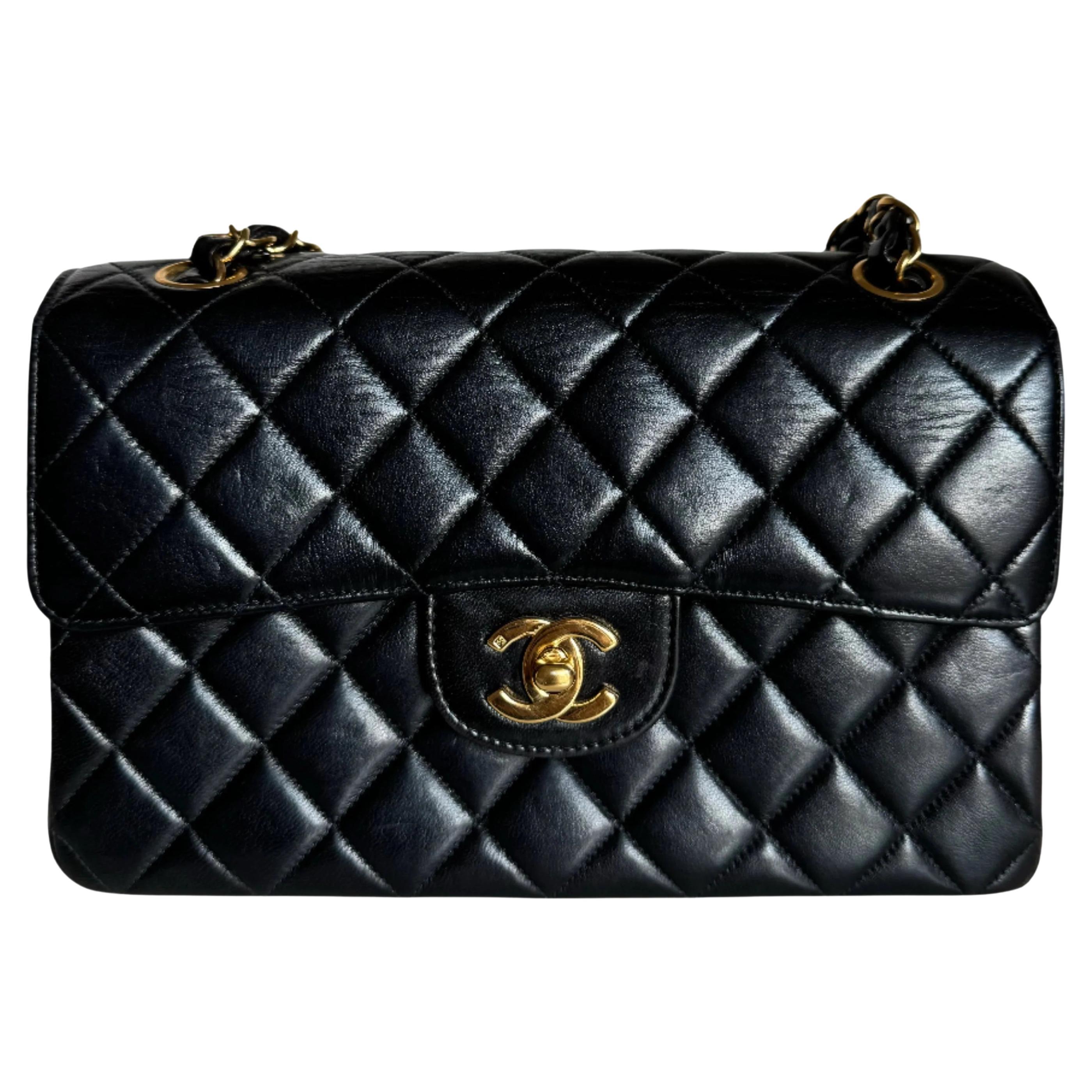 Chanel Double Sided Flap Black Lambskin Leather 24k Gold Hardware, 1996-1997 For Sale