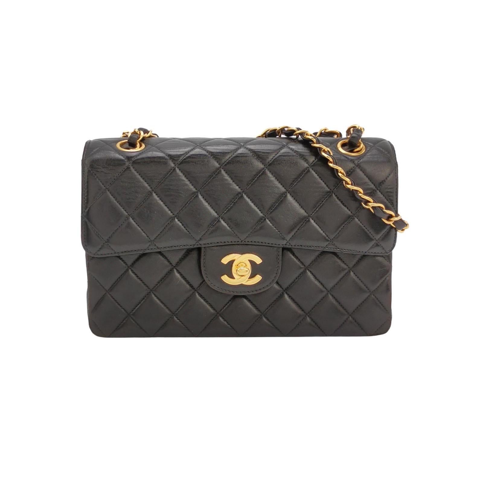 Chanel Double Sided Flap Black Lambskin Leather 24k Gold Hardware, 1996-1997 For Sale
