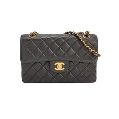 Chanel Double Sided Flap Black Lambskin Leather 24k Gold Hardware, 1996-1997