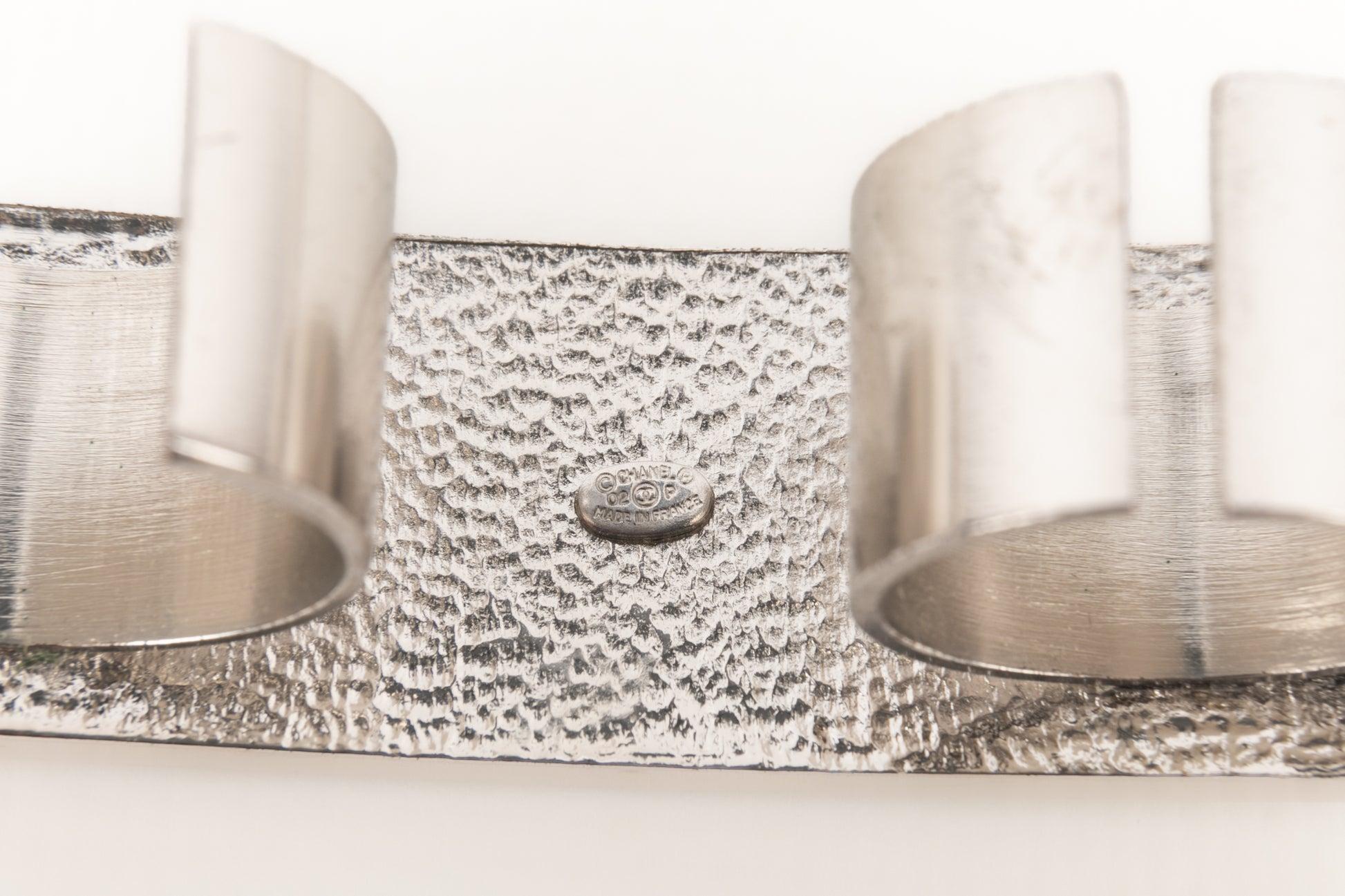 Chanel Doppelsilberner Metallring im Angebot 5