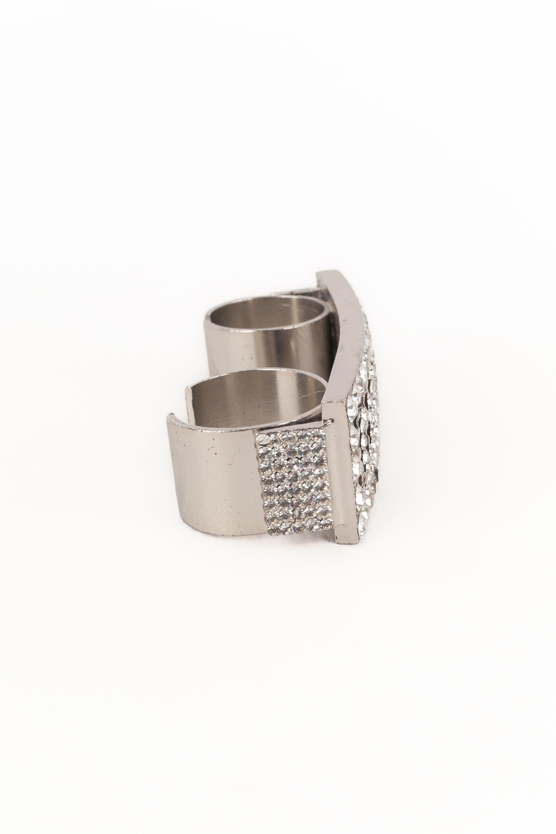Chanel Doppelsilberner Metallring im Angebot 1