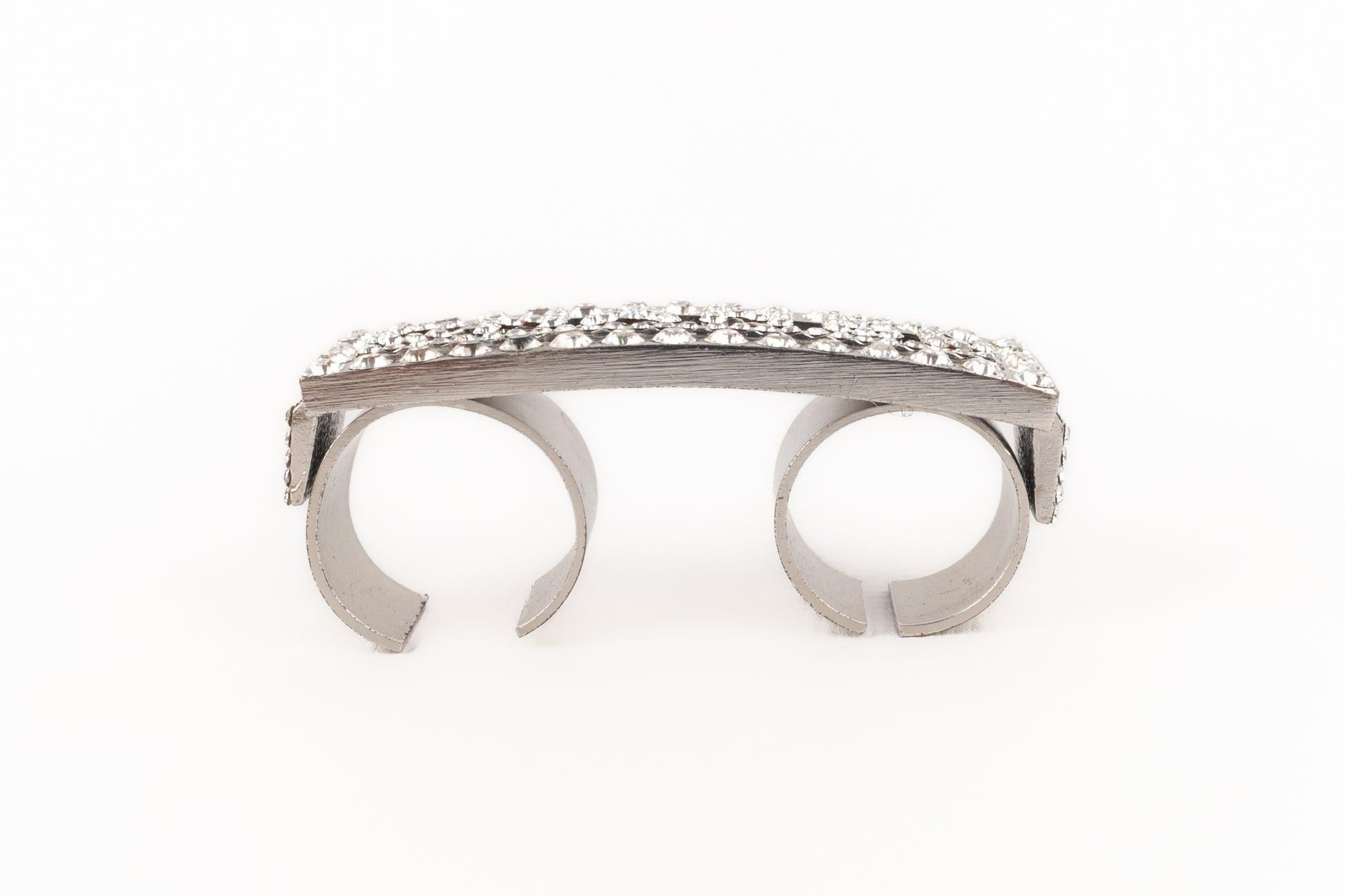 Chanel Doppelsilberner Metallring im Angebot 3