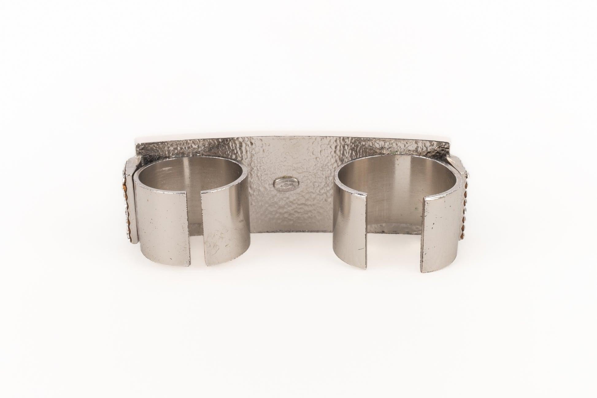 Chanel Doppelsilberner Metallring im Angebot 4