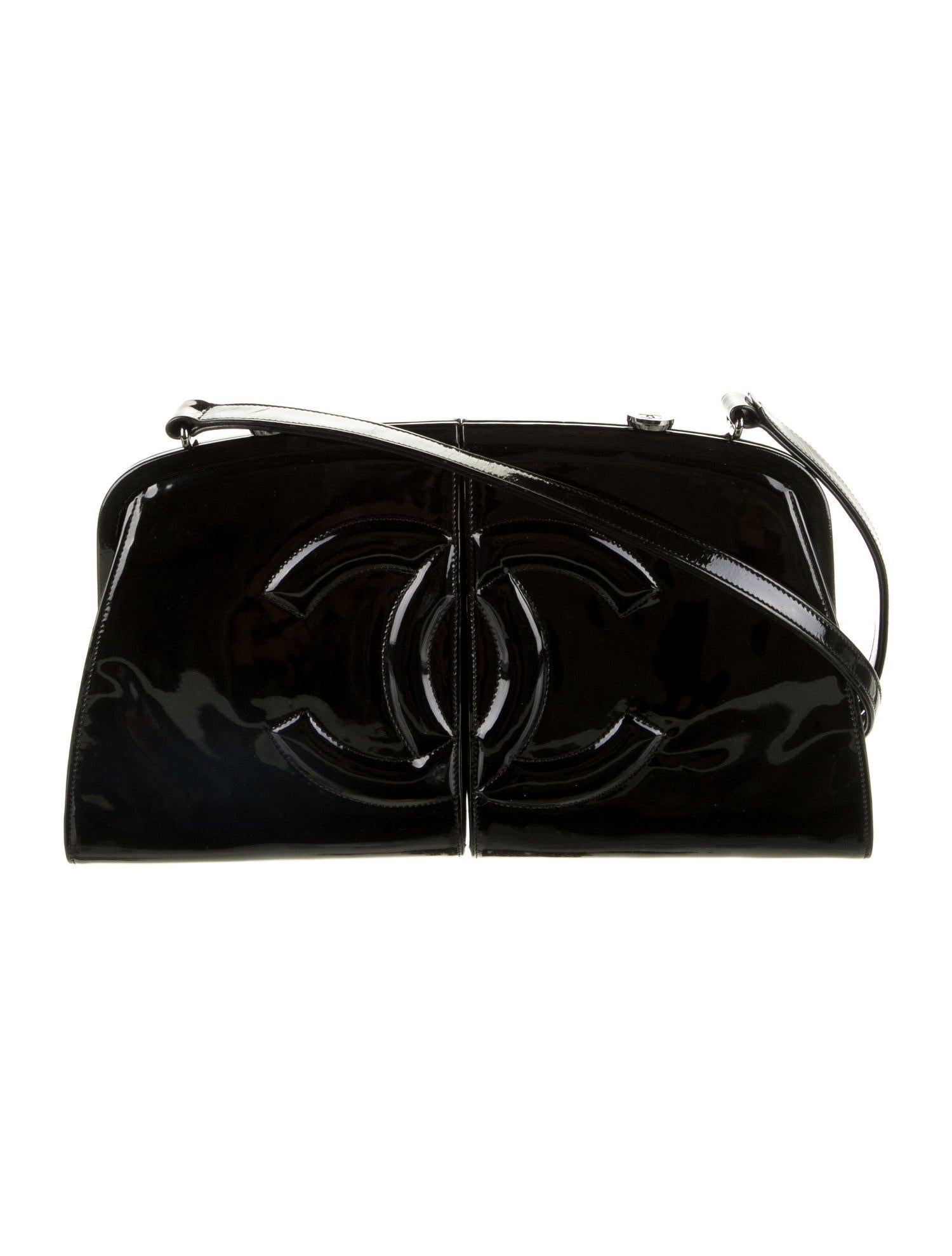 Chanel Double Split Frame Runway Black Patent Leather Cross Body Bag