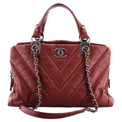 Chanel Double Stitch CC Satchel Chevron Calfskin Large