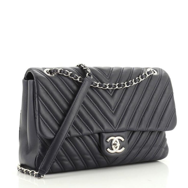 Chanel Double Stitch Flap Bag Chevron Lambskin Jumbo at 1stDibs