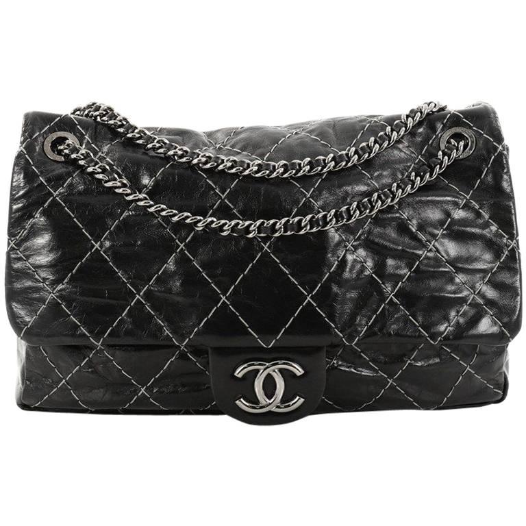 Chanel Double Stitch Flap Bag Quilted Glazed Calfskin Large