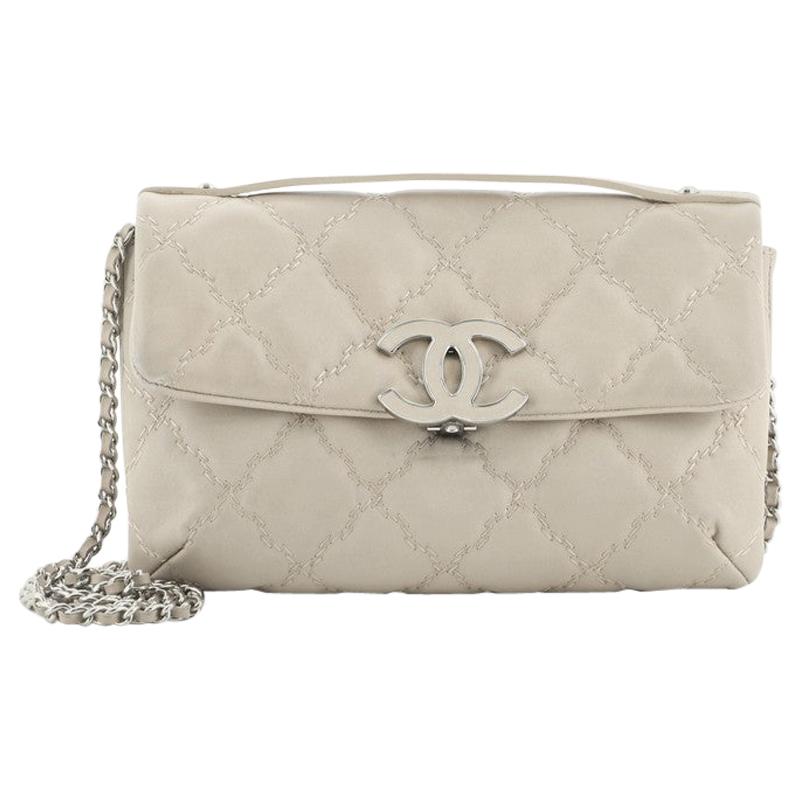 Chanel Double Stitch Hamptons Accordion Flap Tote Quilted Calfskin Large  Neutral 507153