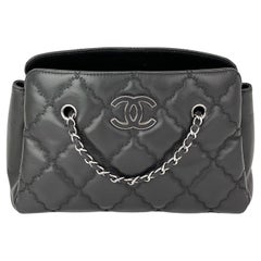 CHANEL Double Stitch Hamptons Shopping  Black Lambskin Tote