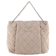 Chanel Double Stitch Hamptons Shoulder Bag Quilted Nubuck Large