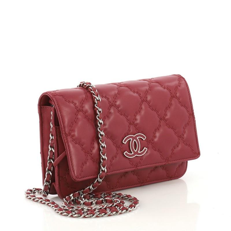 Brown Chanel Double Stitch Hamptons Wallet On Chain Quilted Leather 