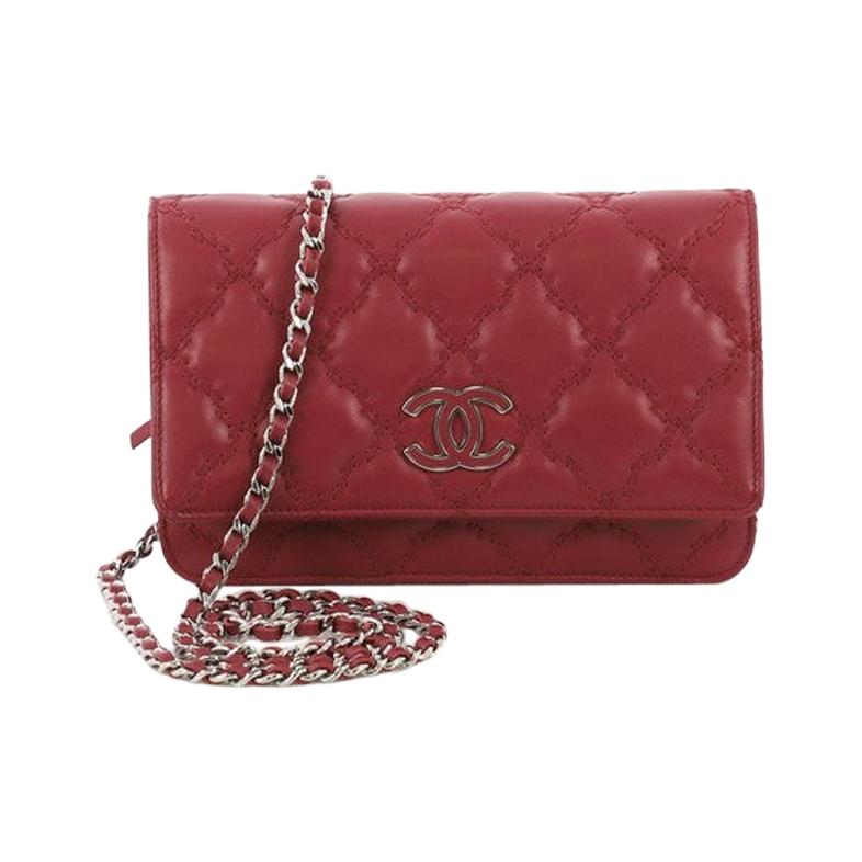 Chanel Double Stitch Hamptons Wallet On Chain Quilted Leather 