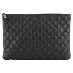 Chanel Double Stitch O Case Clutch Quilted Lambskin Large