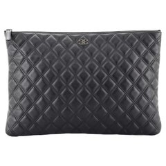 Chanel Double Stitch O Case Clutch Quilted Lambskin Large