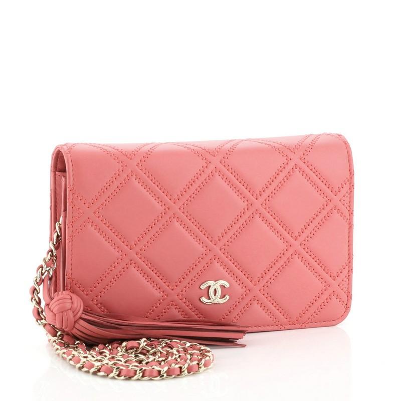 Pink Chanel Double Stitch Tassel Wallet on Chain Quilted Lambskin