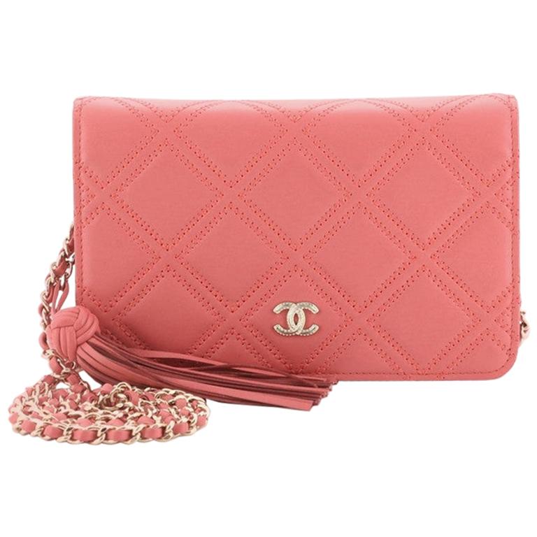 Chanel Double Stitch Tassel Wallet on Chain Quilted Lambskin