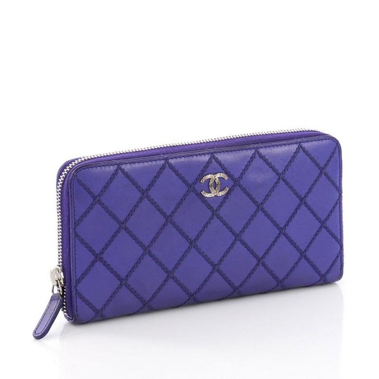 Chanel Purple Quilted Leather CC Zip Around Wallet Chanel