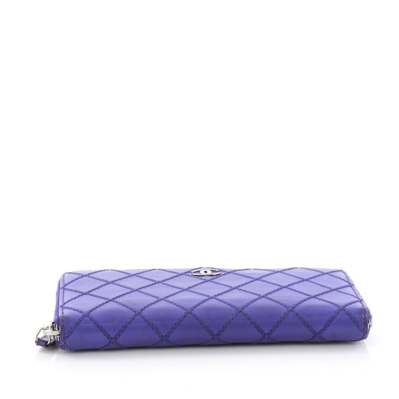 Purple Chanel Double Stitch Zip Around Wallet Quilted Lambskin Long