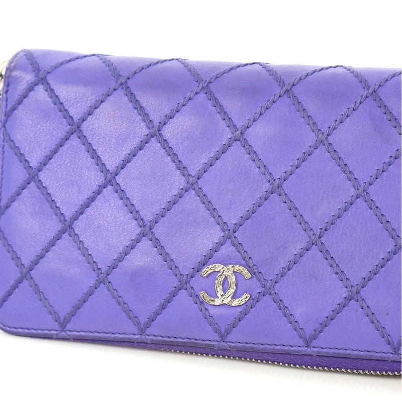 Women's Chanel Double Stitch Zip Around Wallet Quilted Lambskin Long