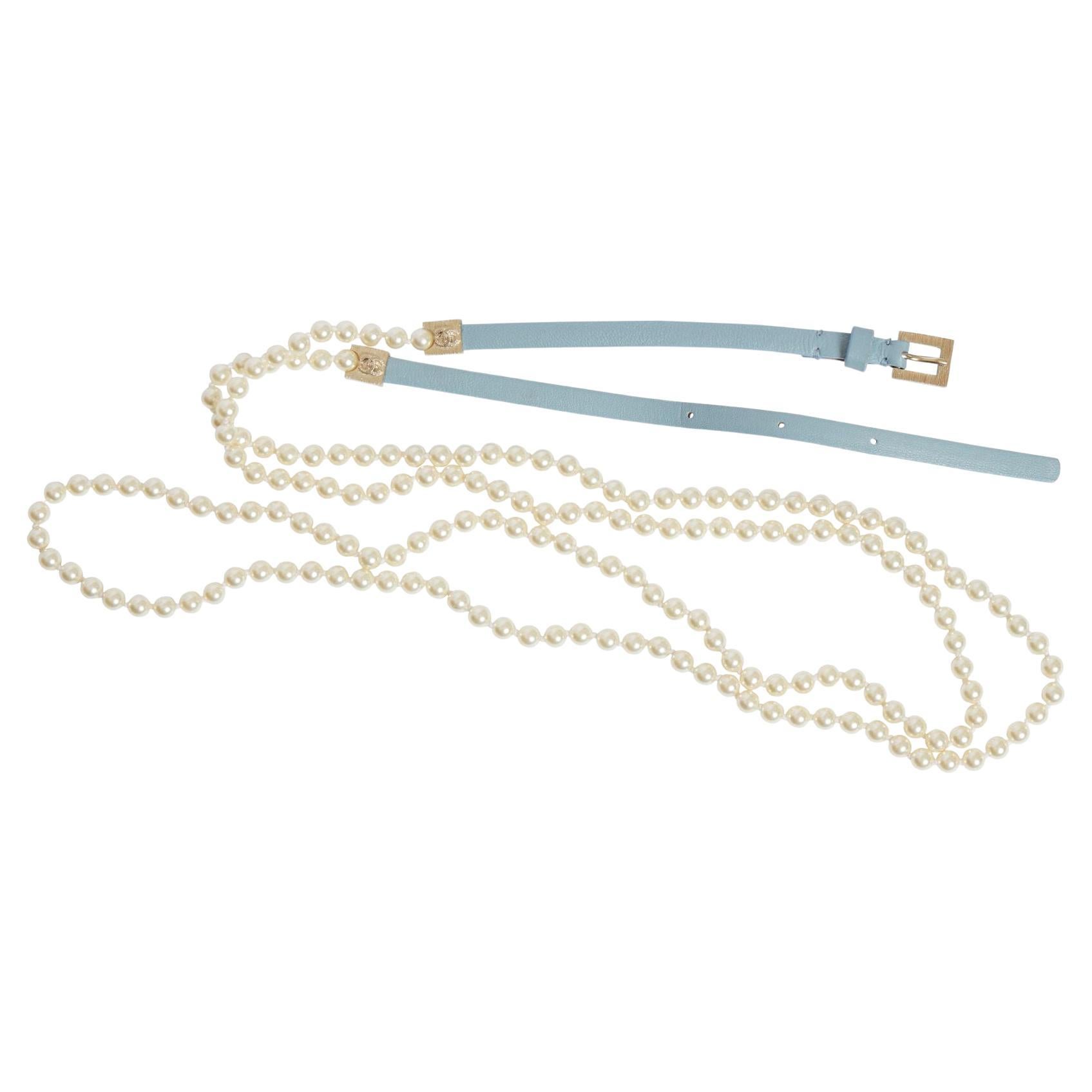 Chanel Double Strand Pearl Belt Necklace For Sale