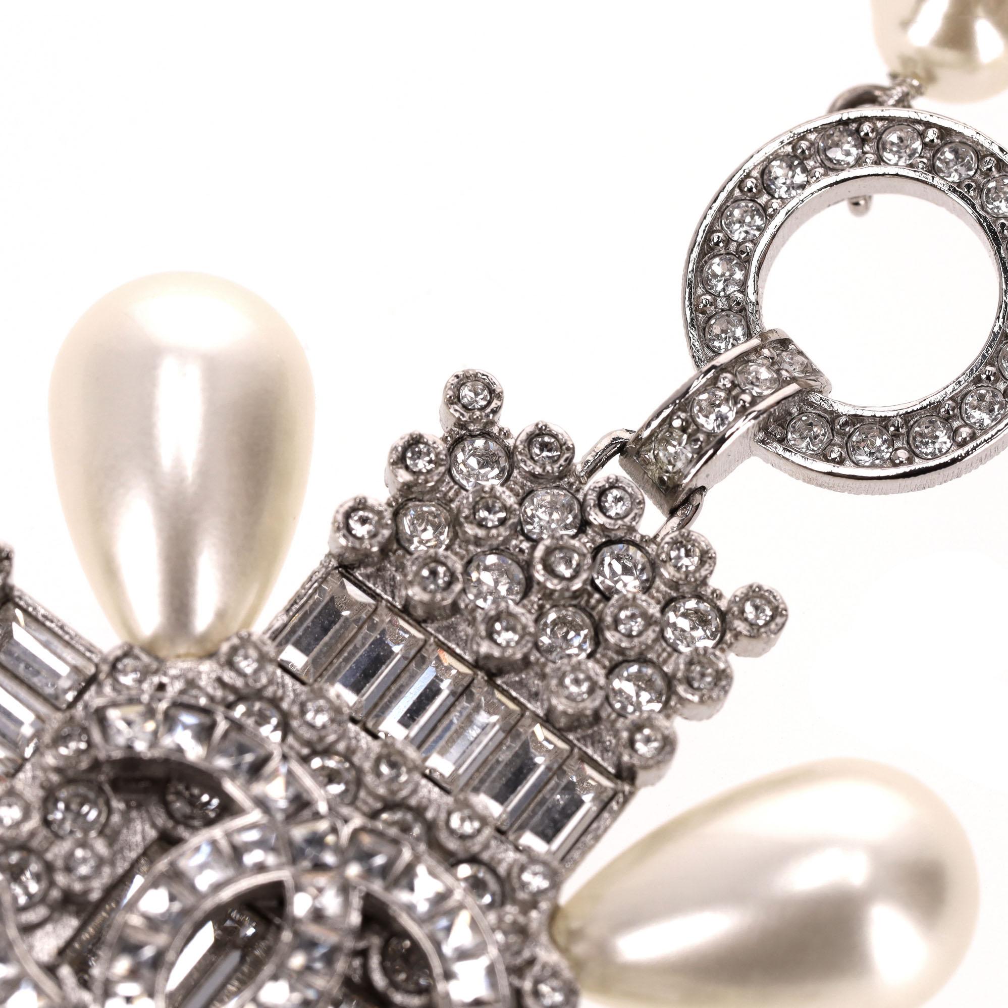 Chanel Double-Strand Pearl Necklace With Crystal Embellished Maltese Cross For Sale 6