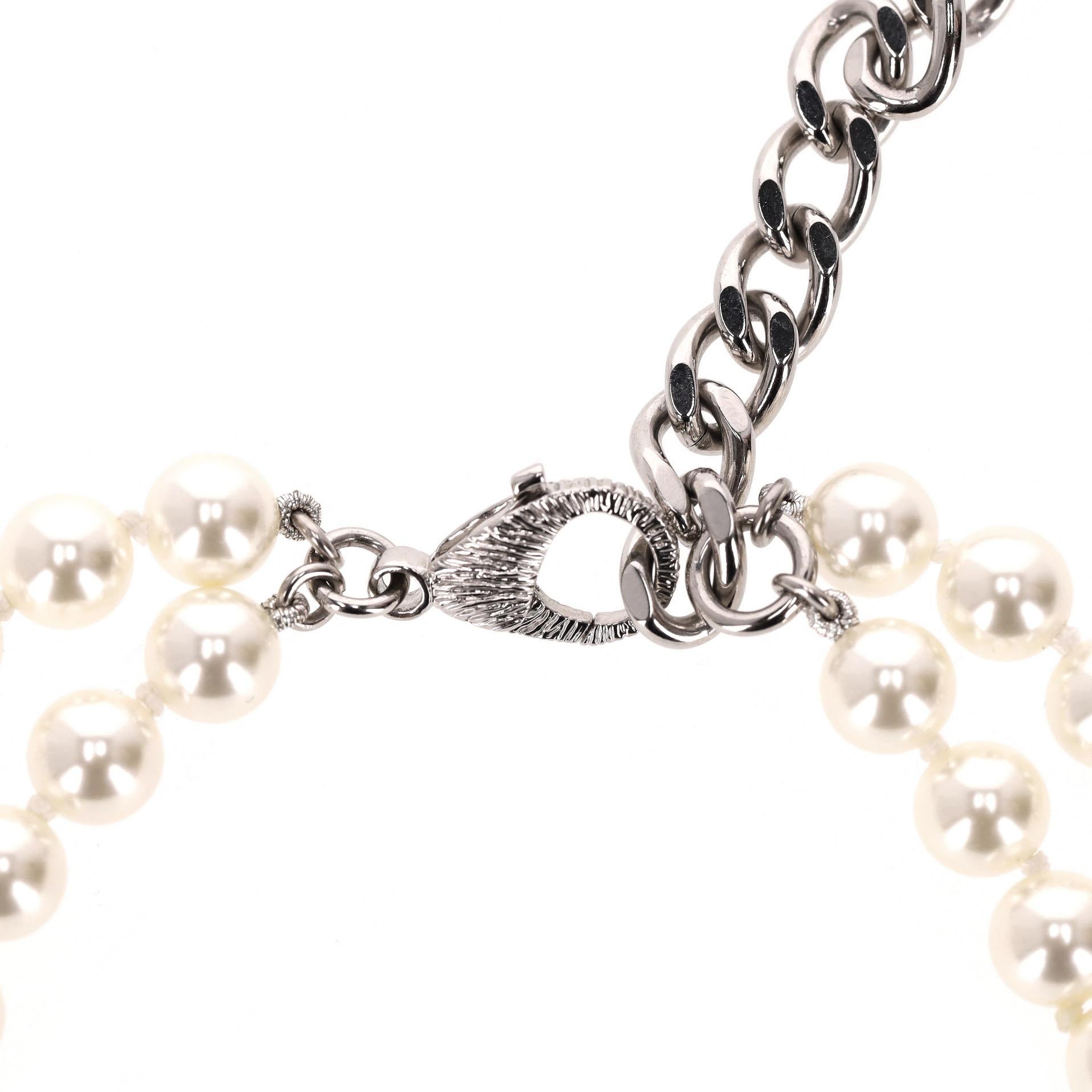 Chanel Double-Strand Pearl Necklace With Crystal Embellished Maltese Cross For Sale 7