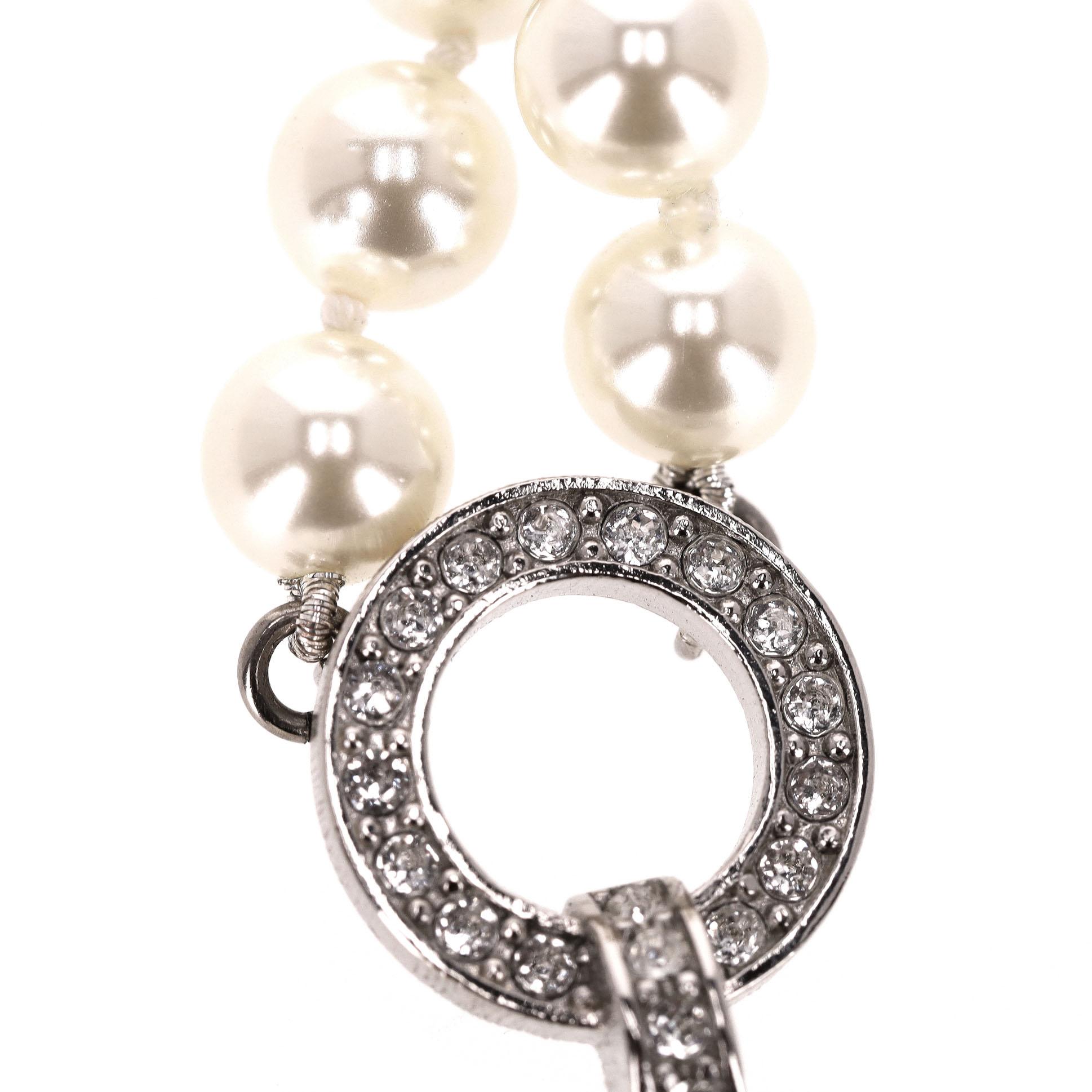 Chanel Double-Strand Pearl Necklace With Crystal Embellished Maltese Cross For Sale 2